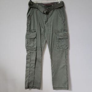 Y2K Unionbay Pant Mens 29x30 Belted Cargo Khaki Relaxed Fit Casual Classic